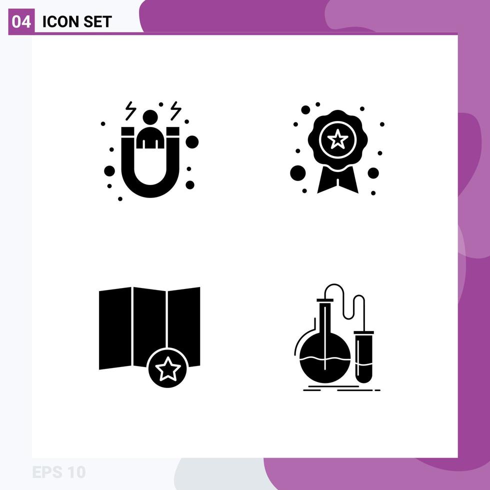 4 Thematic Vector Solid Glyphs and Editable Symbols of acquisition place customer retention recognition analysis Editable Vector Design Elements