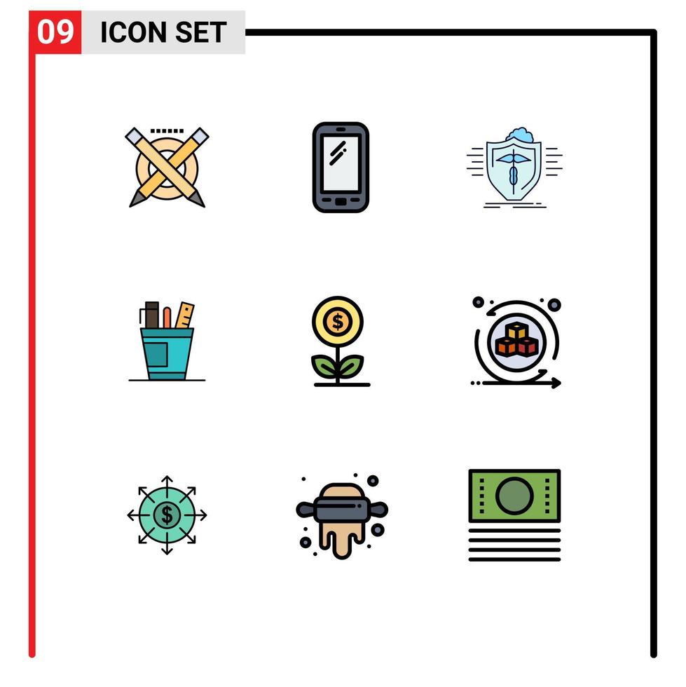 paquete de iconos de vector de stock de 9 signos y símbolos de línea para el escritorio del organizador protección de pluma de samsung elementos de diseño de vector editables