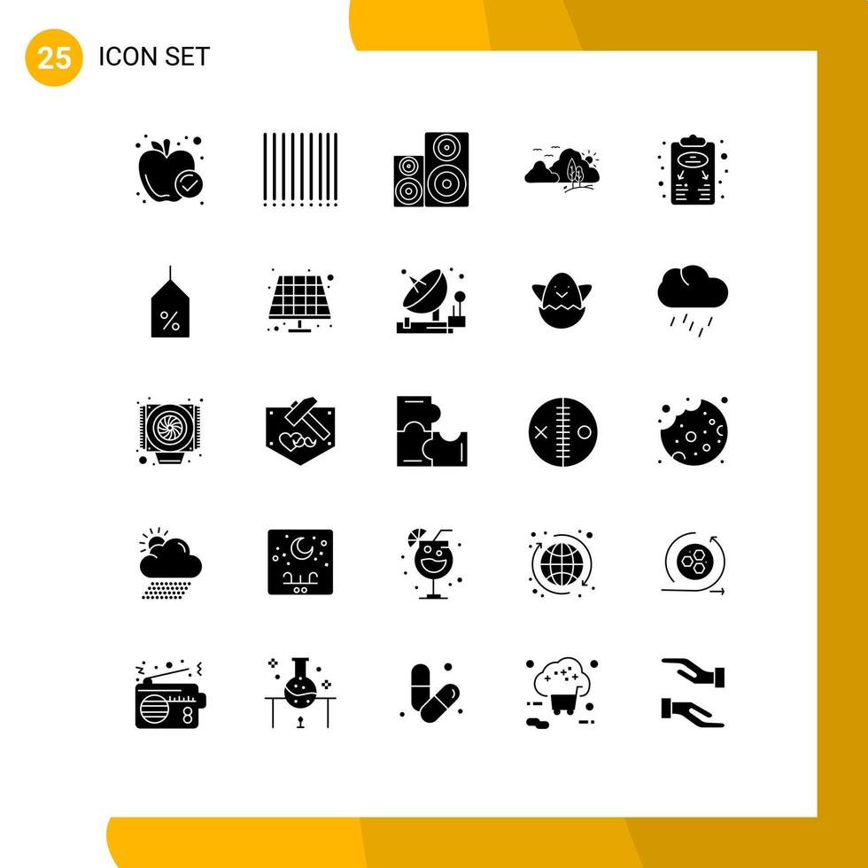 conjunto de glifos sólidos de interfaz móvil de 25 pictogramas de elementos de diseño vectorial editables del paisaje natural del monitor del árbol de la estrategia empresarial vector