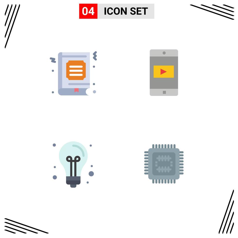 Set of 4 Vector Flat Icons on Grid for book back to school favorite mobile education Editable Vector Design Elements