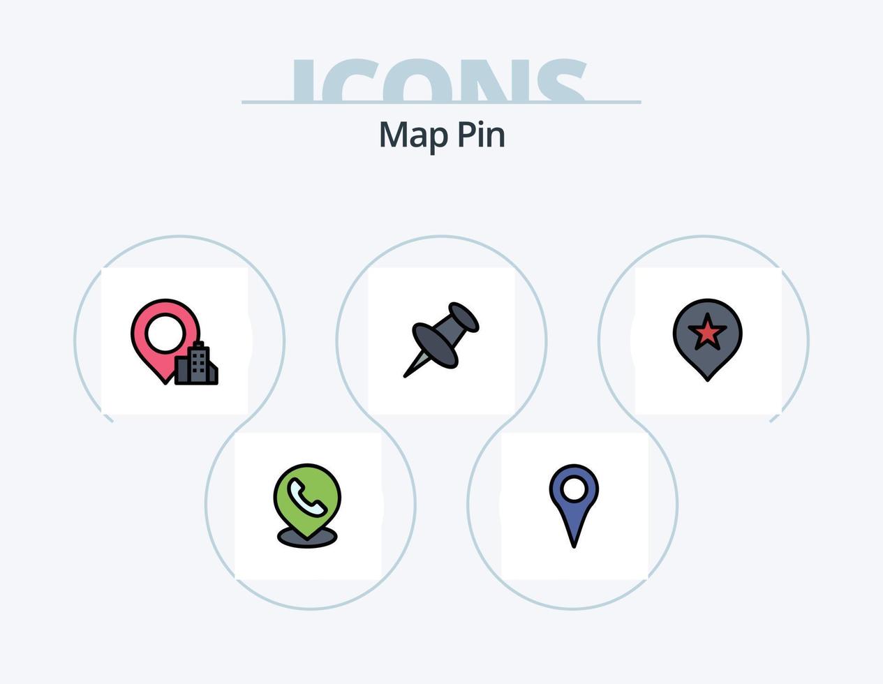 diseño de icono de paquete de 5 iconos llenos de línea de pin de mapa. navegación. localización. ubicación geográfica. Marcos. marcador vector
