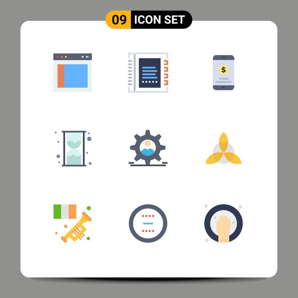 símbolos de iconos universales grupo de 9 colores planos modernos de contactos de horas de compras elementos de diseño de vectores editables de pago móvil de vidrio