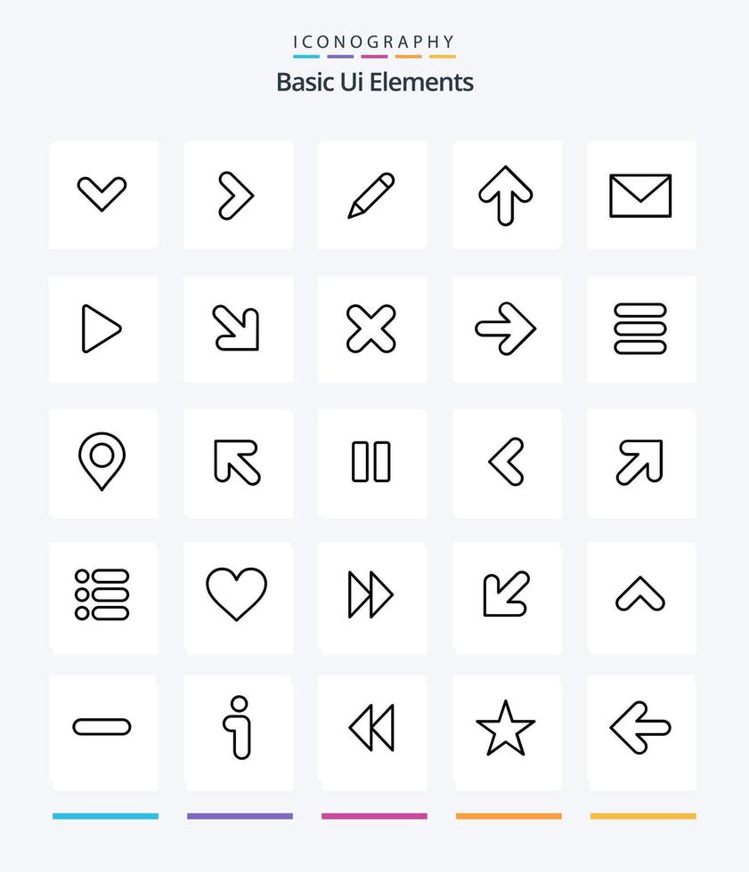 Creative Basic Ui Elements 25 OutLine icon pack  Such As massege. upload. pencil. up. arrow vector