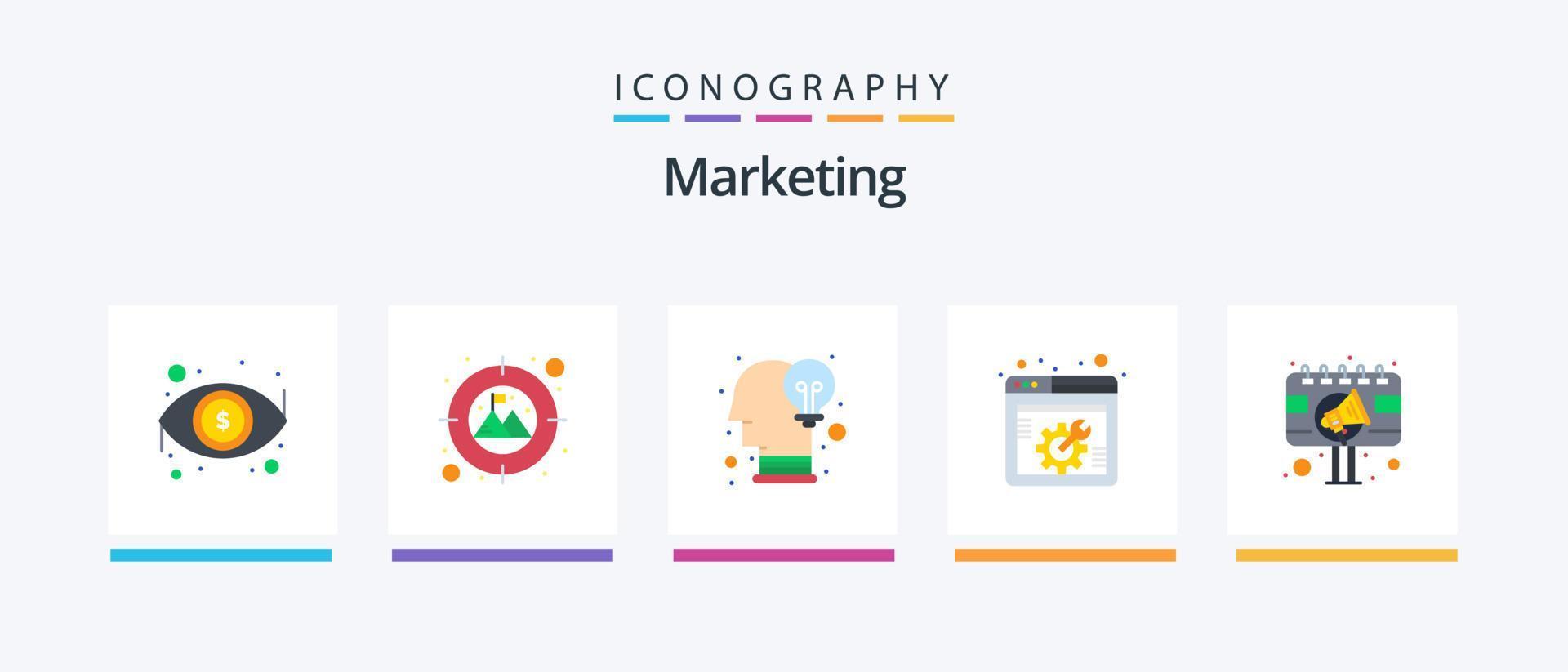 Marketing Flat 5 Icon Pack Including advertising. ad. creative. webpage. web options. Creative Icons Design vector