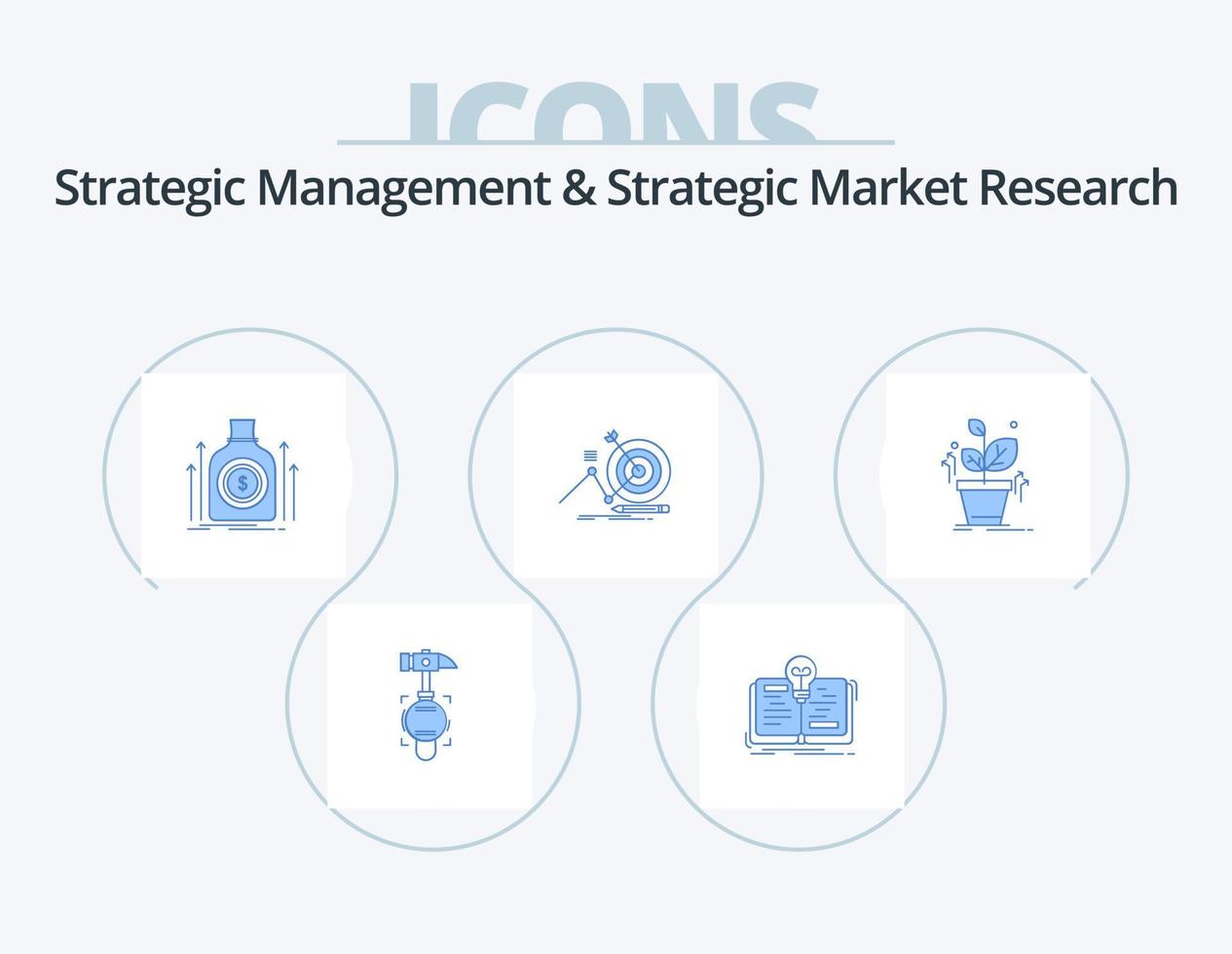 Strategic Management And Strategic Market Research Blue Icon Pack 5 Icon Design. plant. goal. bag. success. loan vector