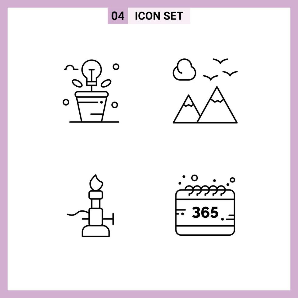 Universal Icon Symbols Group of 4 Modern Filledline Flat Colors of brainstorm fire light nature light Editable Vector Design Elements