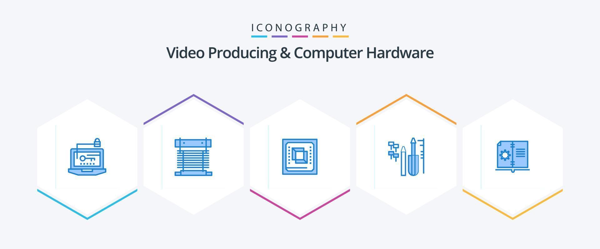 Video Producing And Computer Hardware 25 Blue icon pack including engineering. reapair. cpu. processor. cpu vector