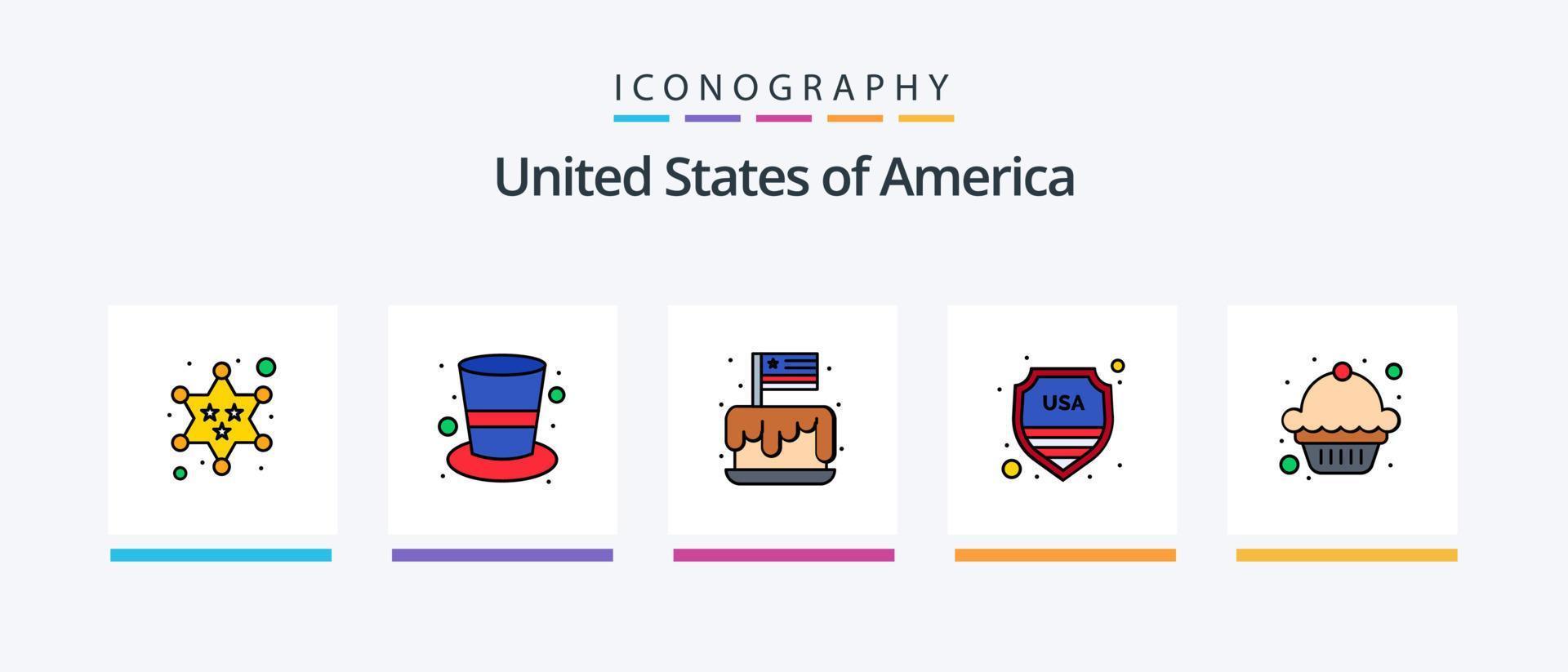 Usa Line Filled 5 Icon Pack Including . hip. wine glass. flask. alcoholic. Creative Icons Design vector