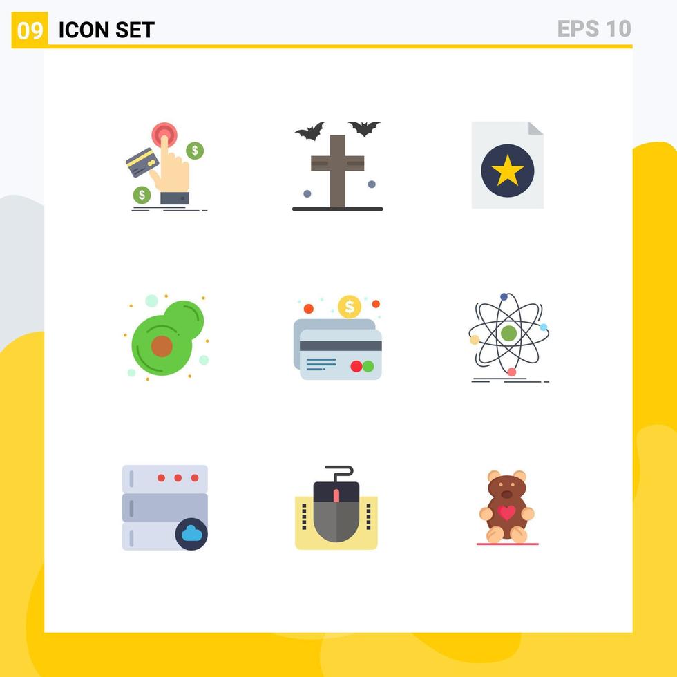 Group of 9 Modern Flat Colors Set for card atm yard fry breakfast Editable Vector Design Elements