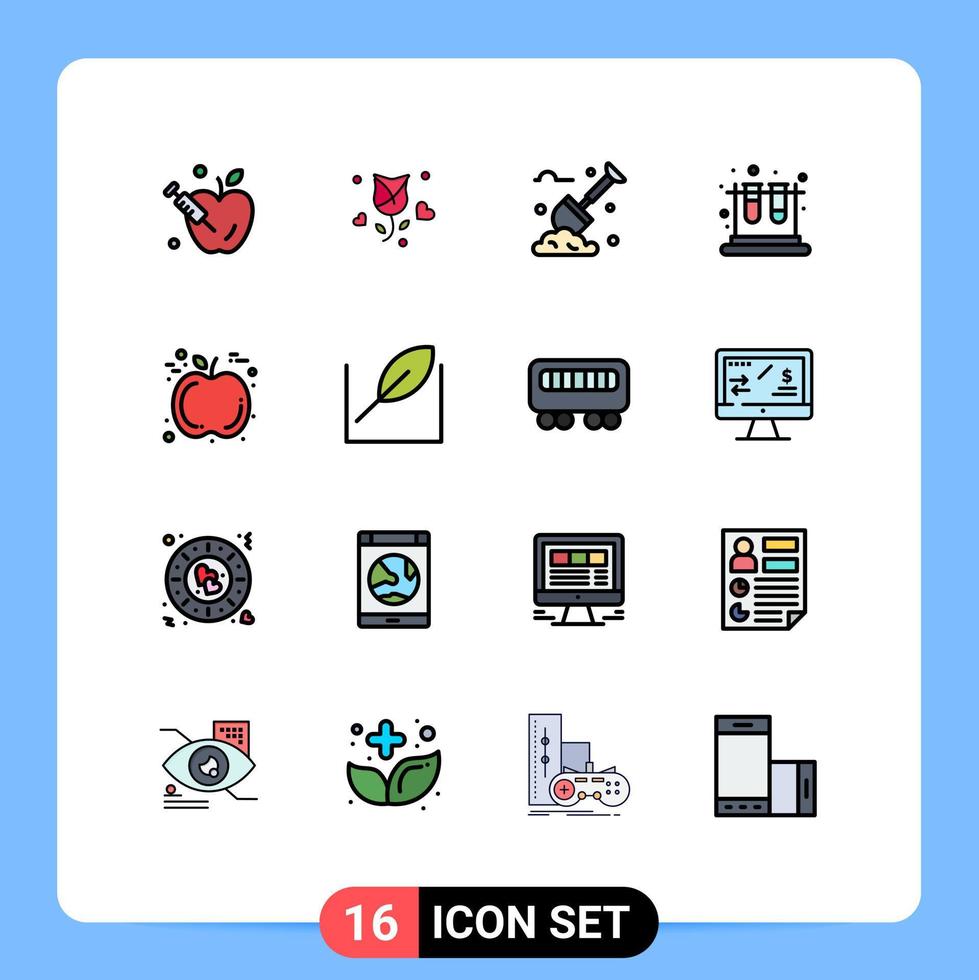Universal Icon Symbols Group of 16 Modern Flat Color Filled Lines of fruit education spade test school Editable Creative Vector Design Elements
