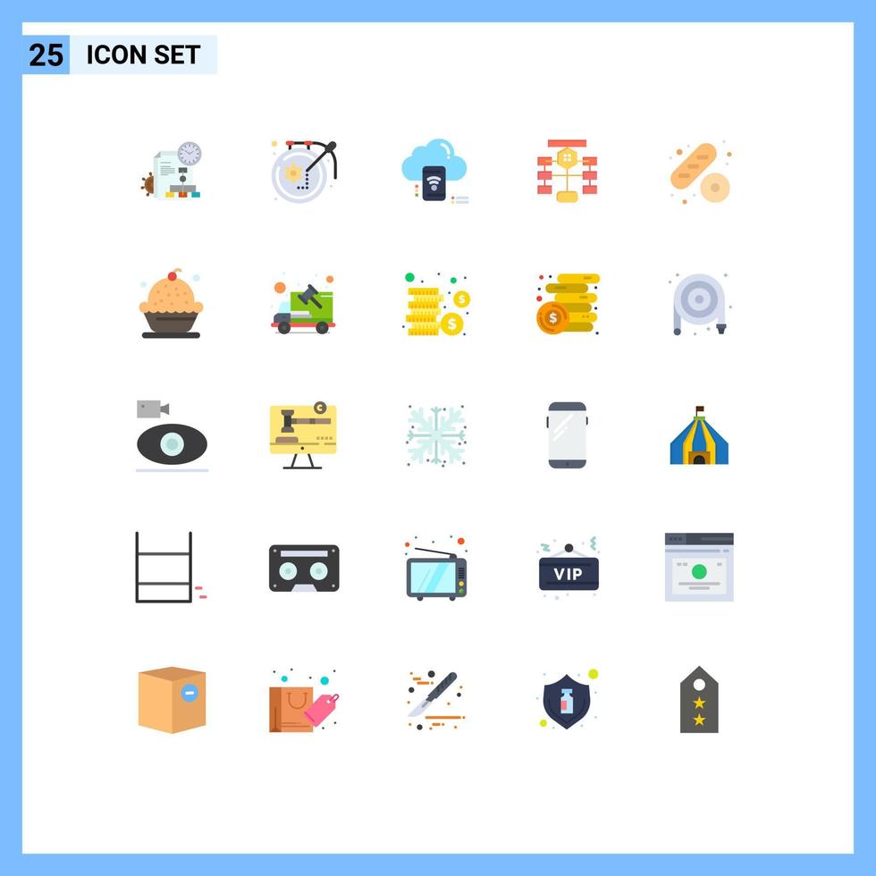 Pack of 25 Modern Flat Colors Signs and Symbols for Web Print Media such as database chart wifi flow connected Editable Vector Design Elements
