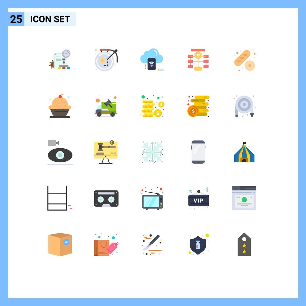 paquete de 25 signos y símbolos modernos de colores planos para medios de impresión web, como gráficos de bases de datos, elementos de diseño de vectores editables conectados al flujo wifi