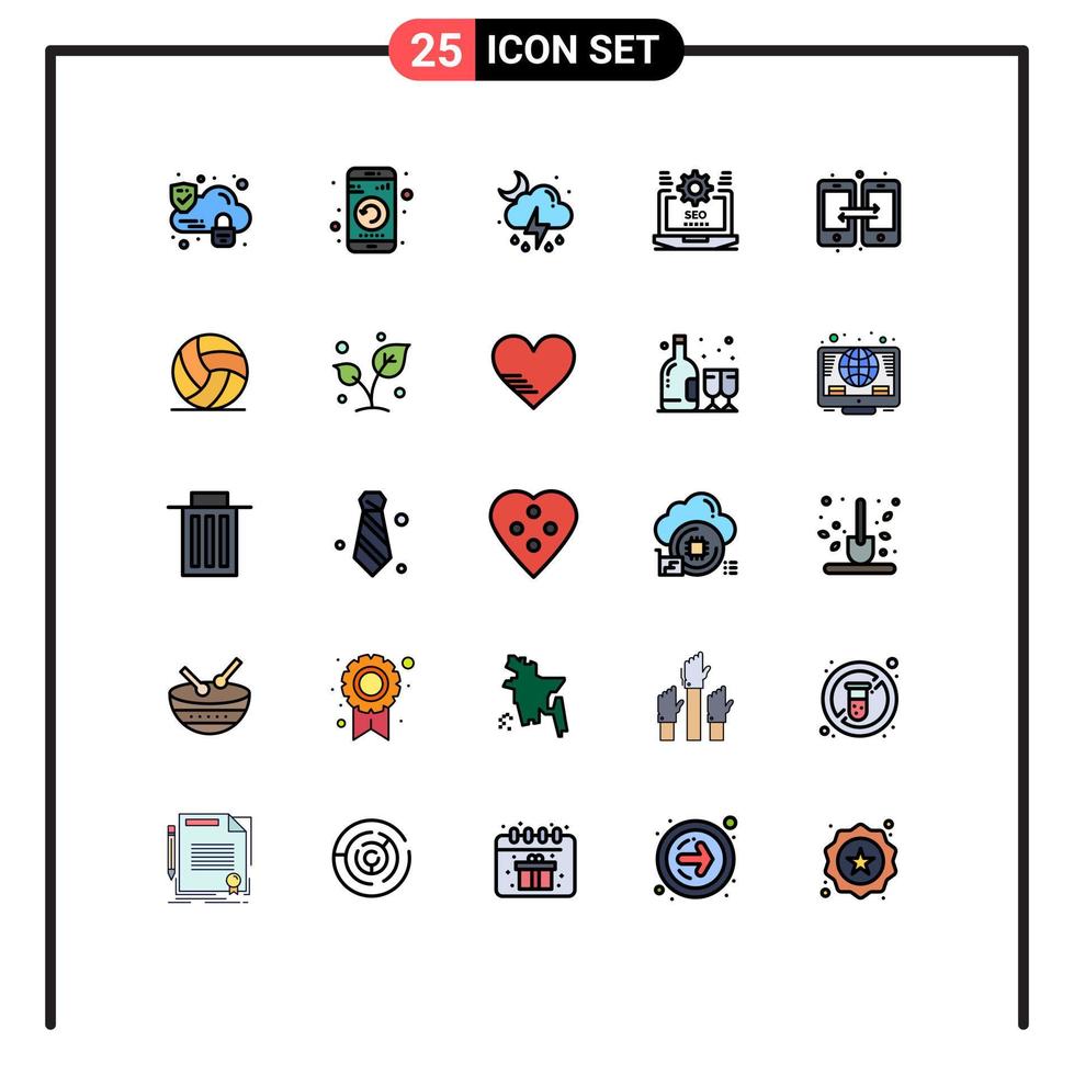 25 Filled line Flat Color concept for Websites Mobile and Apps connection setting storm web seo Editable Vector Design Elements