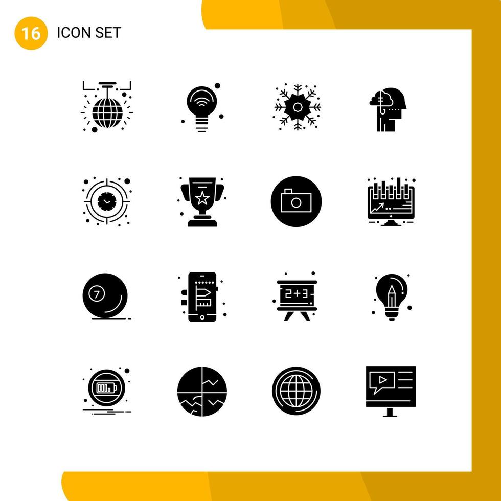Pack of 16 creative Solid Glyphs of clock habit wifi catch borrowing ideas Editable Vector Design Elements