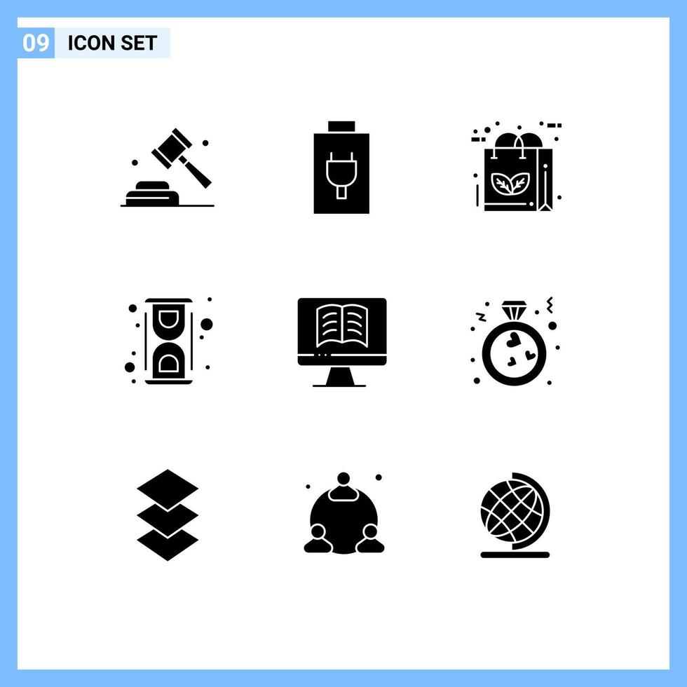 Set of 9 Vector Solid Glyphs on Grid for computer convert eco laboratory chemical Editable Vector Design Elements