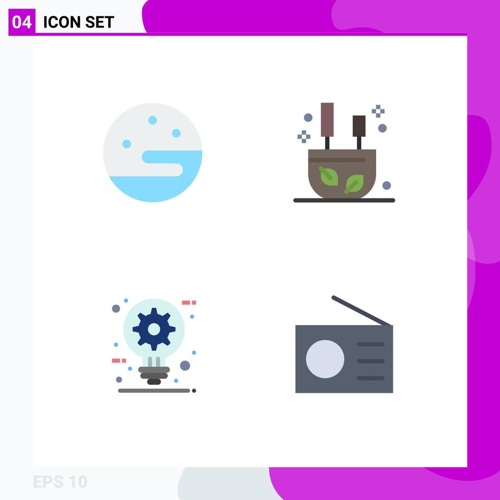 Mobile Interface Flat Icon Set of 4 Pictograms of moon creative burning sticks idea Editable Vector Design Elements