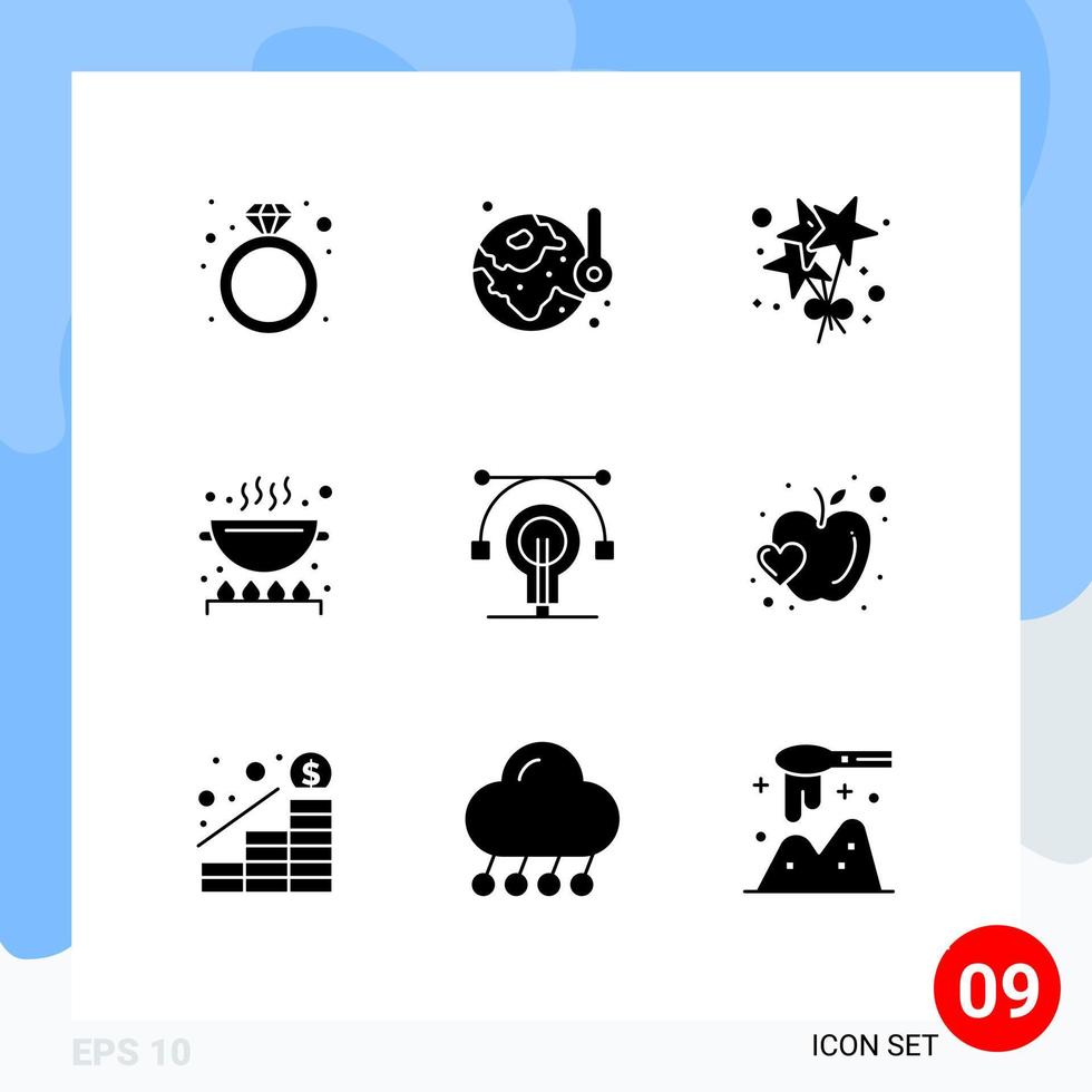Modern Set of 9 Solid Glyphs Pictograph of education pan therm kitchen cook Editable Vector Design Elements