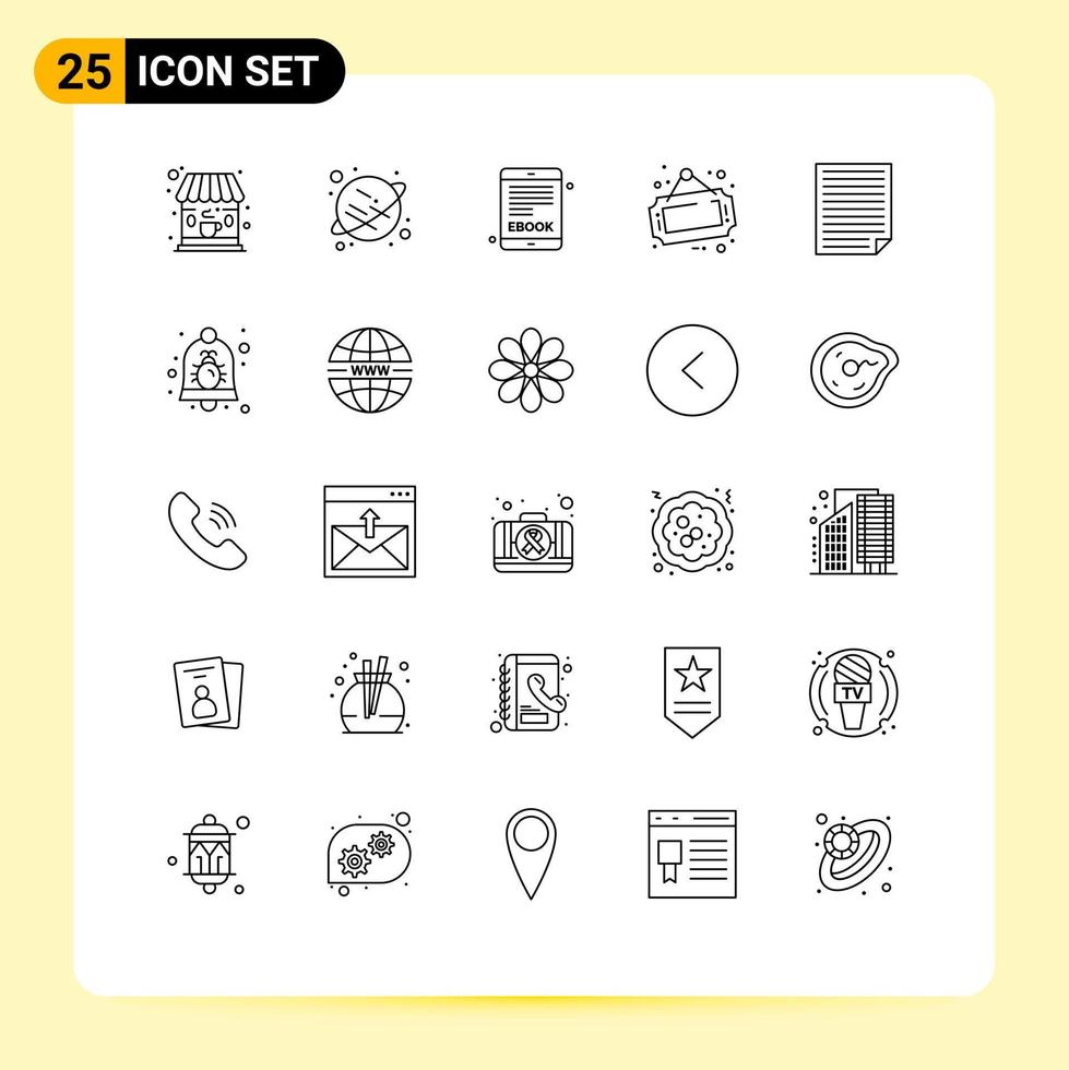 User Interface Pack of 25 Basic Lines of report page internet book homework shop Editable Vector Design Elements