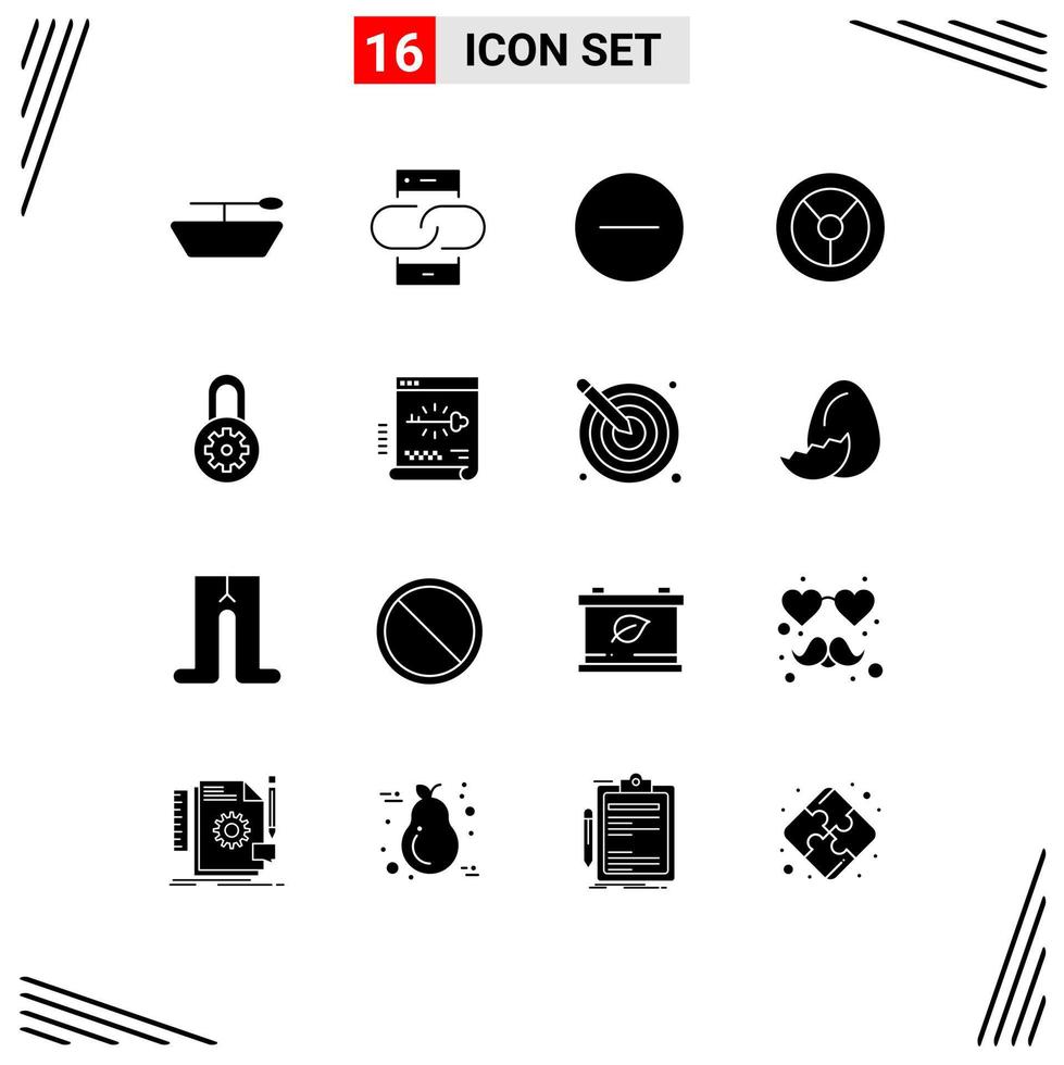 Pictogram Set of 16 Simple Solid Glyphs of login key media player options control Editable Vector Design Elements