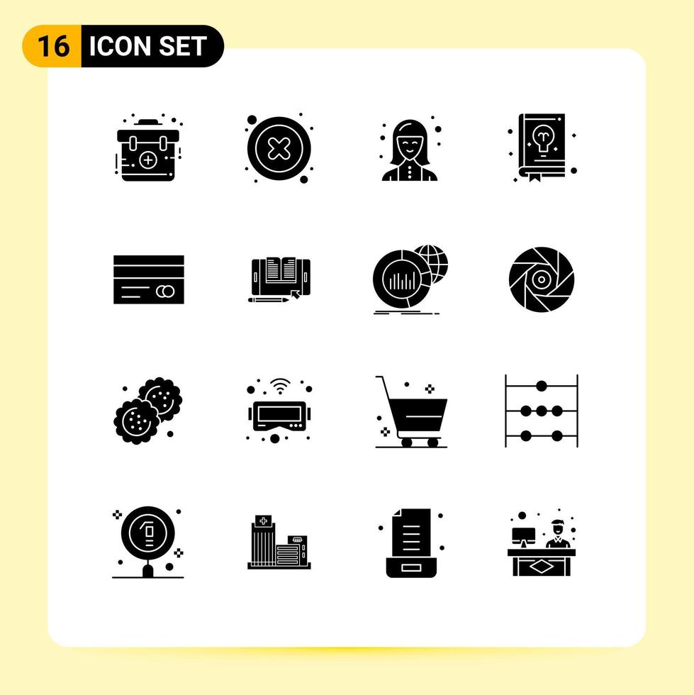 Solid Glyph Pack of 16 Universal Symbols of banking guide digital education technologist Editable Vector Design Elements