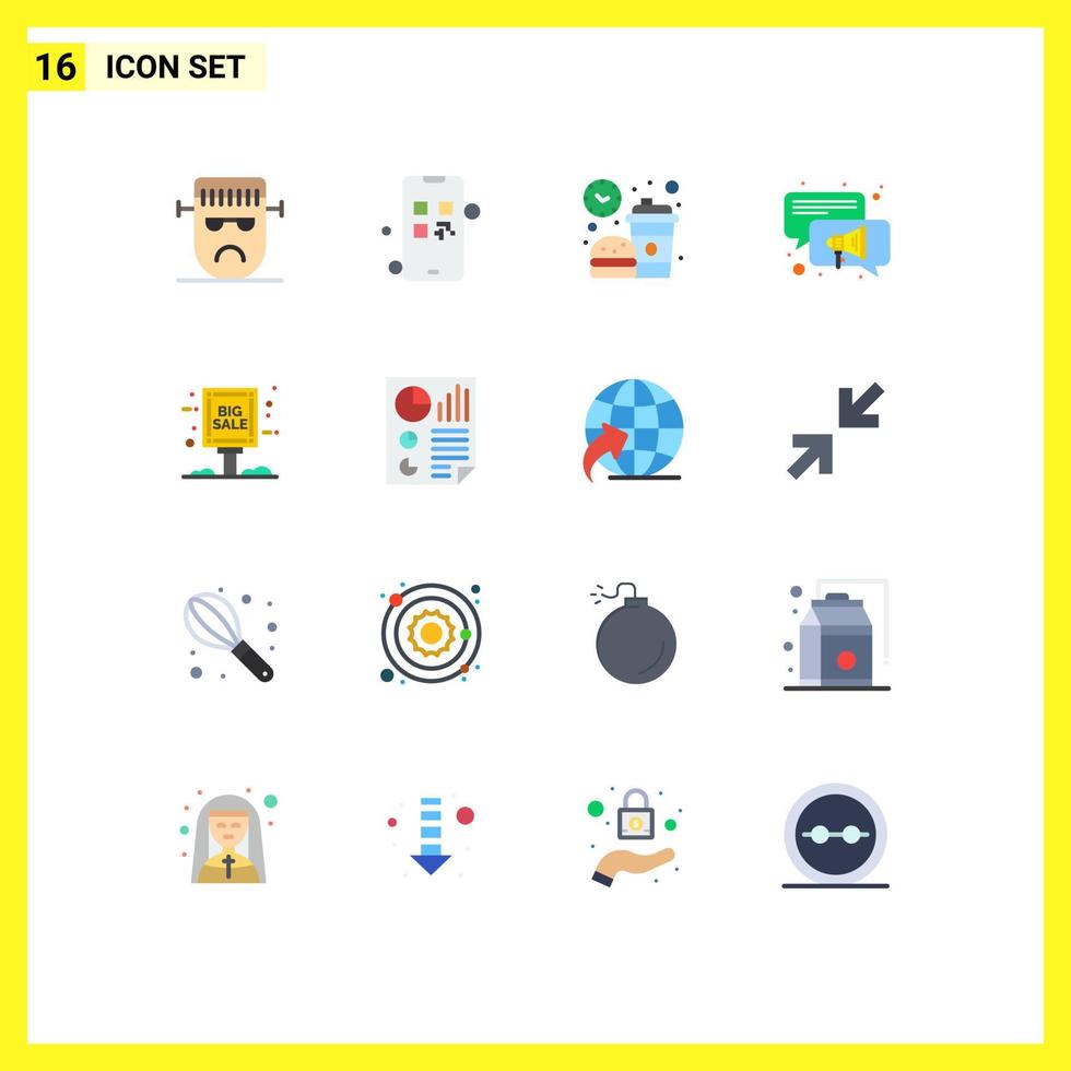 Set of 16 Commercial Flat Colors pack for board speaker pay conversation lunch Editable Pack of Creative Vector Design Elements