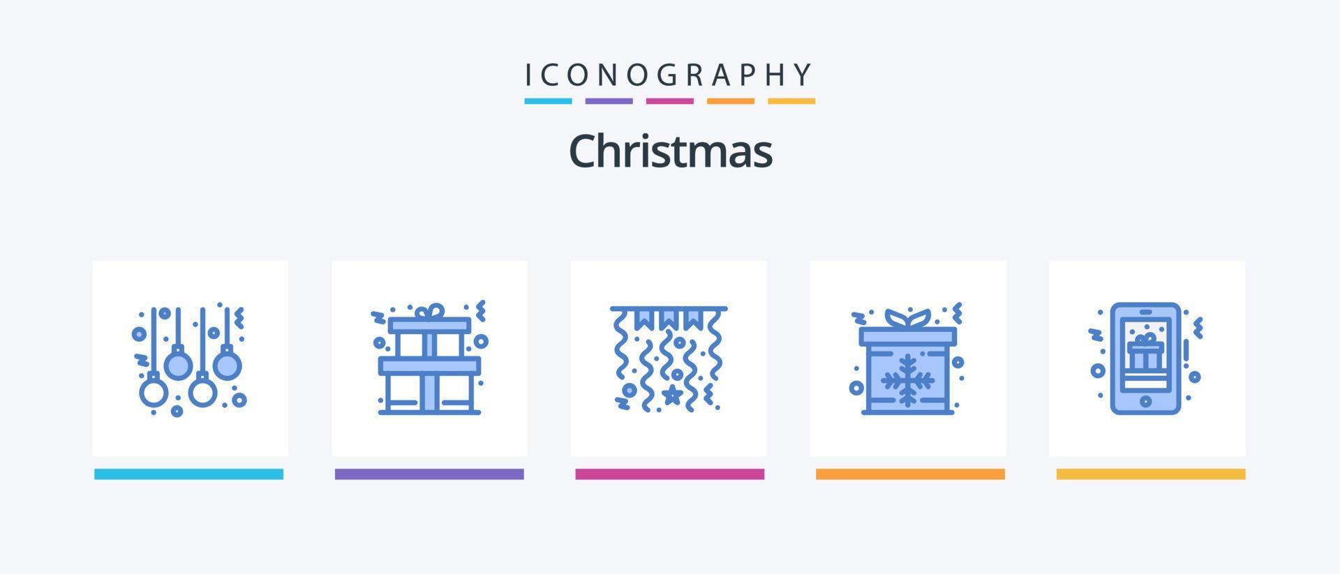 Paquete de 5 iconos de navidad azul que incluye regalo móvil. regalo. decoraciones Navidad. Navidad. diseño de iconos creativos vector