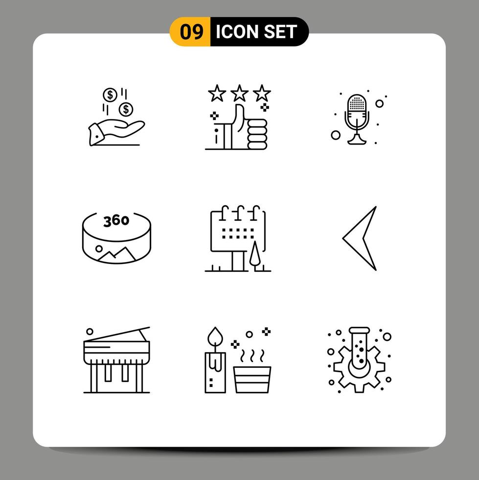 9 Universal Outline Signs Symbols of advertising panorama up talk mike Editable Vector Design Elements