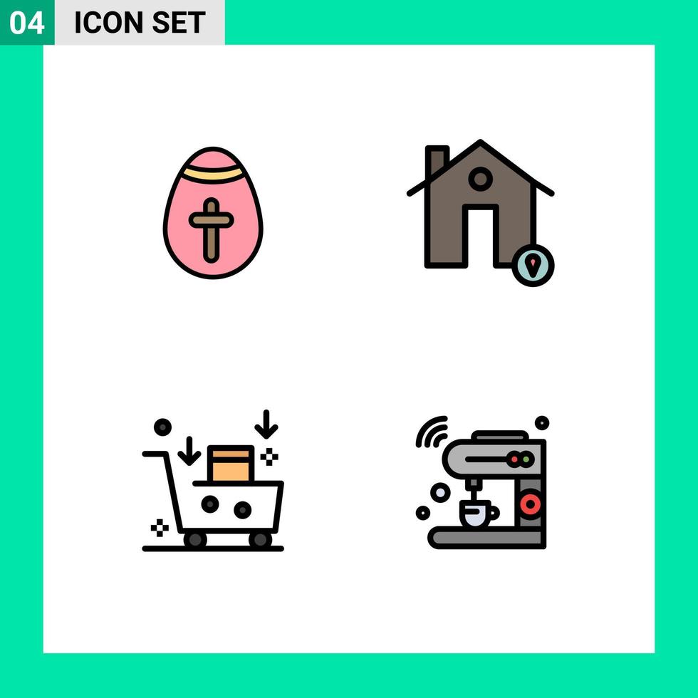 Mobile Interface Filledline Flat Color Set of 4 Pictograms of easter egg email advertising holidays house email marketing Editable Vector Design Elements