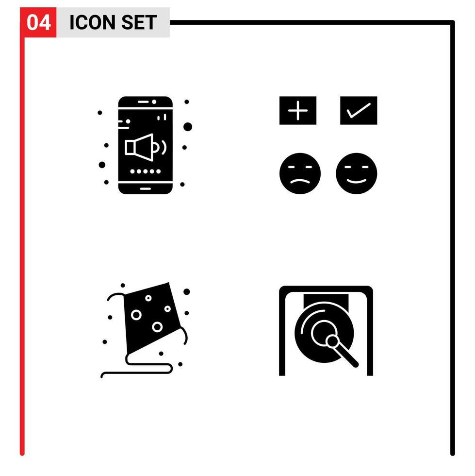 paquete de línea de vector editable de 4 glifos sólidos simples de volumen de cometa de aplicación triste pasatiempo elementos de diseño de vector editable