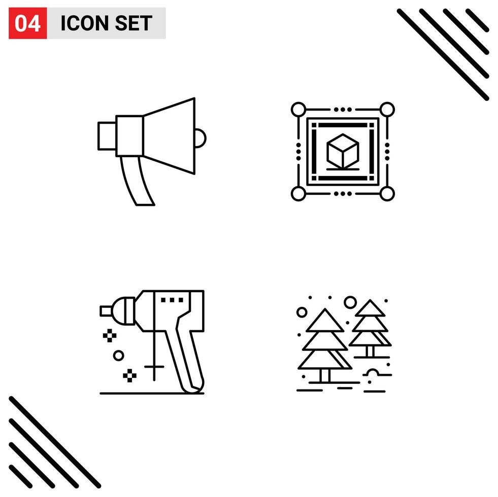 Group of 4 Modern Filledline Flat Colors Set for ads perforator megaphone cube tool Editable Vector Design Elements