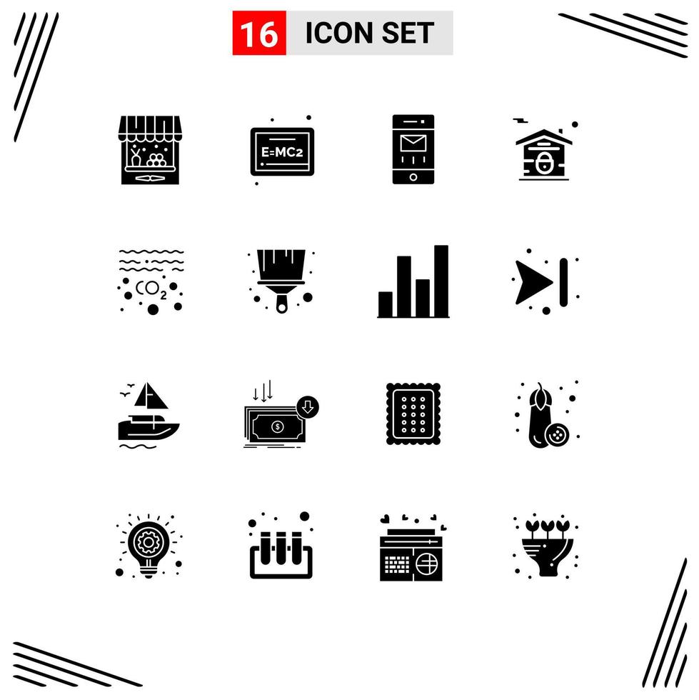 Modern Set of 16 Solid Glyphs and symbols such as pollution gas interface real estate house Editable Vector Design Elements