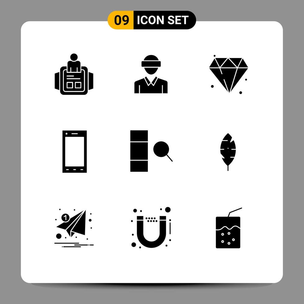 Group of 9 Solid Glyphs Signs and Symbols for data tablet man phone devices Editable Vector Design Elements