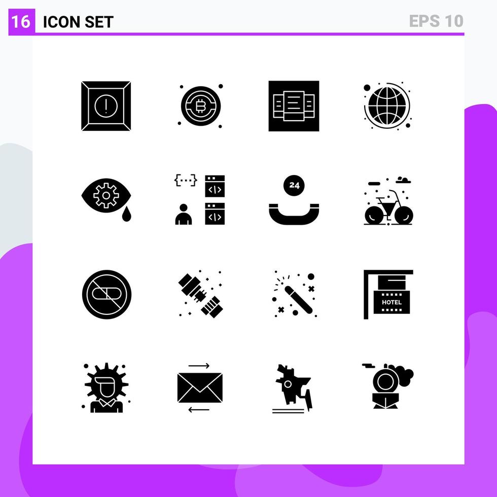 User Interface Pack of 16 Basic Solid Glyphs of coding app global laser correction Editable Vector Design Elements