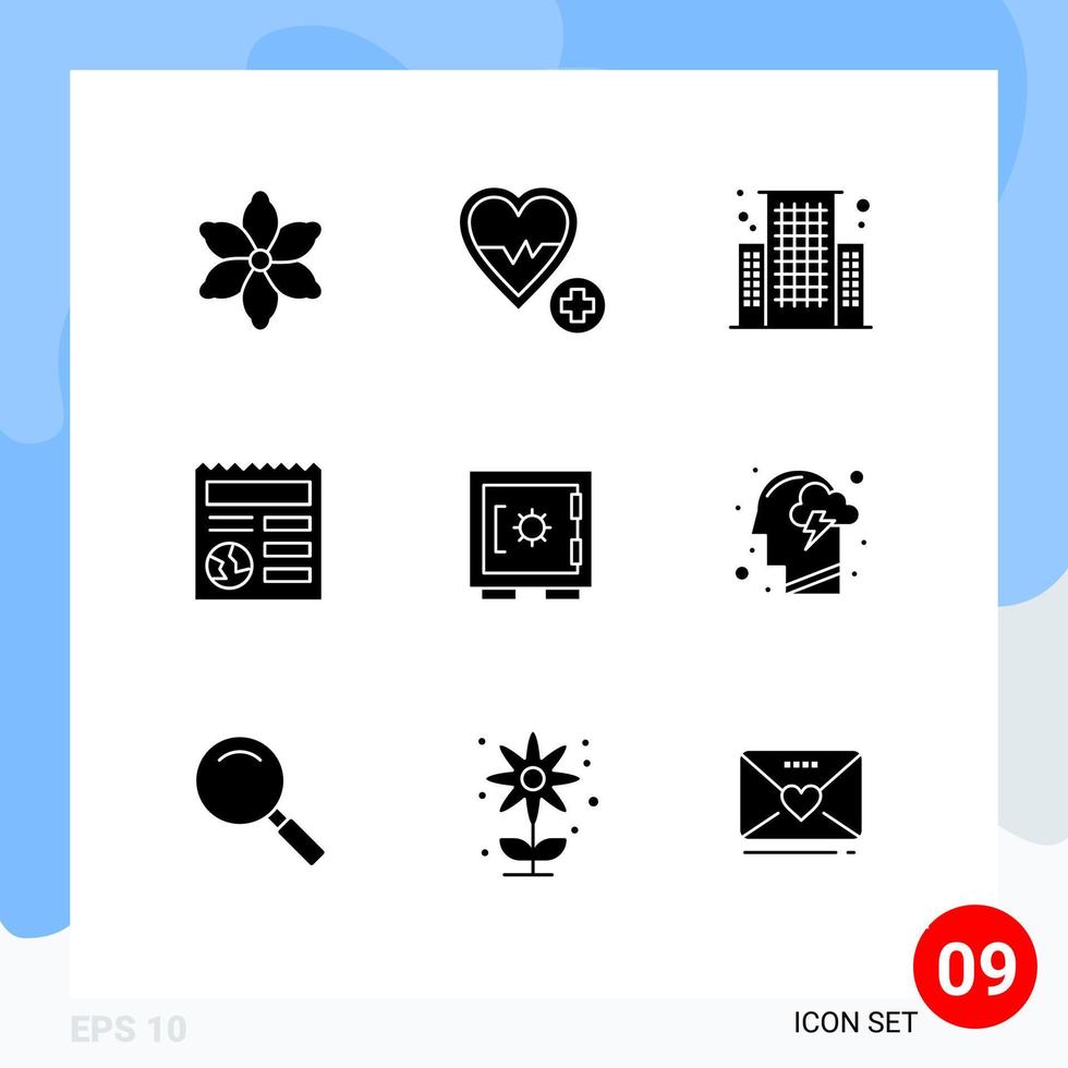 Modern Set of 9 Solid Glyphs and symbols such as secure locker business lock globe Editable Vector Design Elements