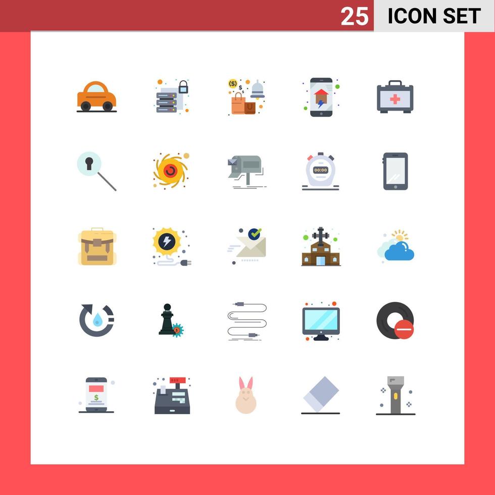 25 User Interface Flat Color Pack of modern Signs and Symbols of health bag smart house sale home wifi home automation Editable Vector Design Elements