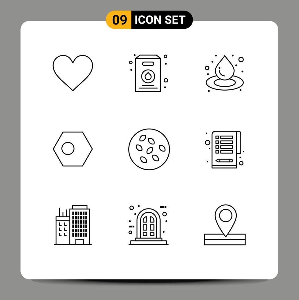 Set of 9 Modern UI Icons Symbols Signs for sesame seeds seeds liquid flag bangladesh Editable Vector Design Elements
