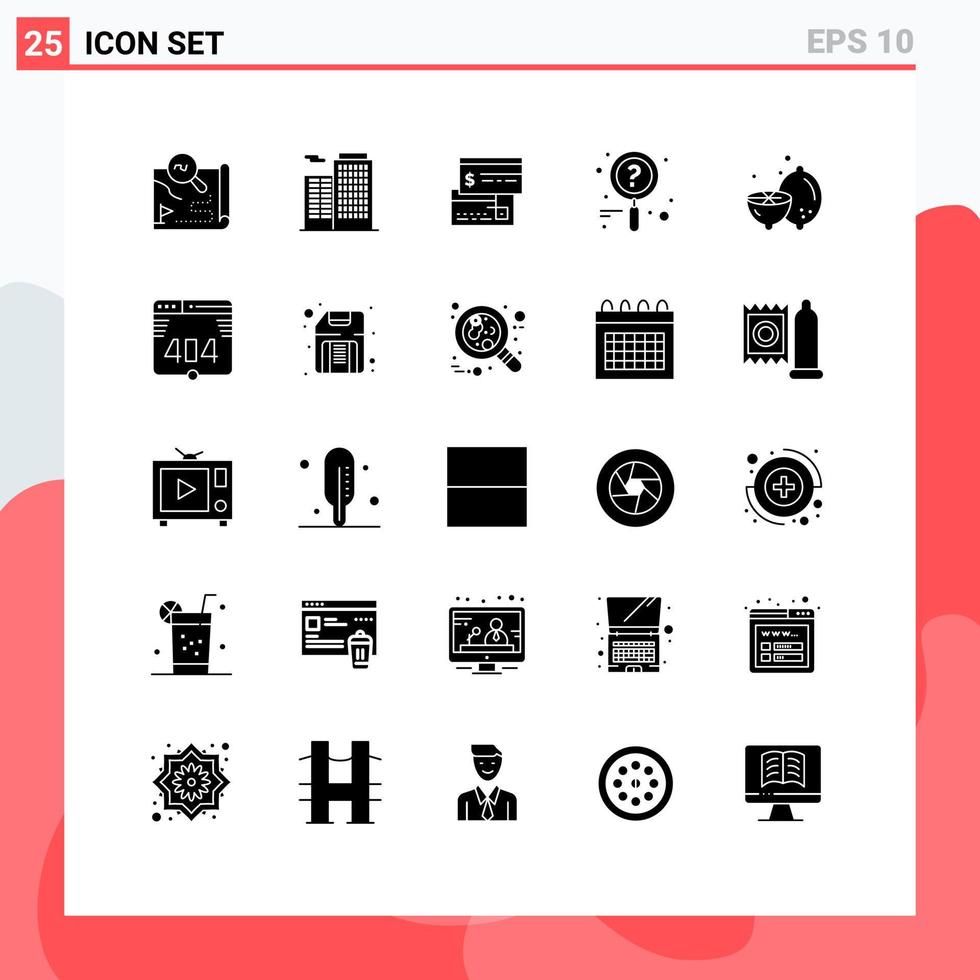 Modern Set of 25 Solid Glyphs and symbols such as food search direct payment research direct Editable Vector Design Elements
