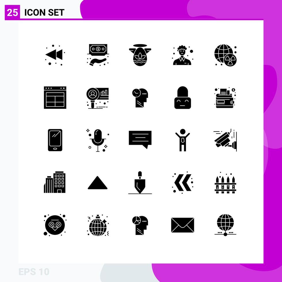 Pictogram Set of 25 Simple Solid Glyphs of radioactive person angle man community Editable Vector Design Elements