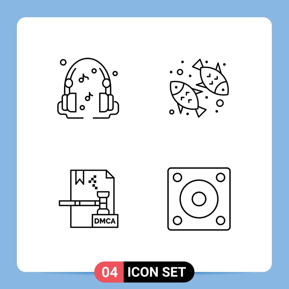 Pictogram Set of 4 Simple Filledline Flat Colors of headphones digital diet nutrition file Editable Vector Design Elements
