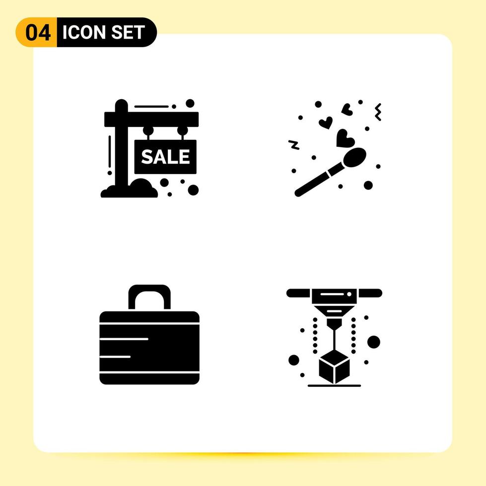 conjunto de 4 iconos de interfaz de usuario modernos símbolos signos para bolsa de tablero signo amor maleta elementos de diseño vectorial editables vector