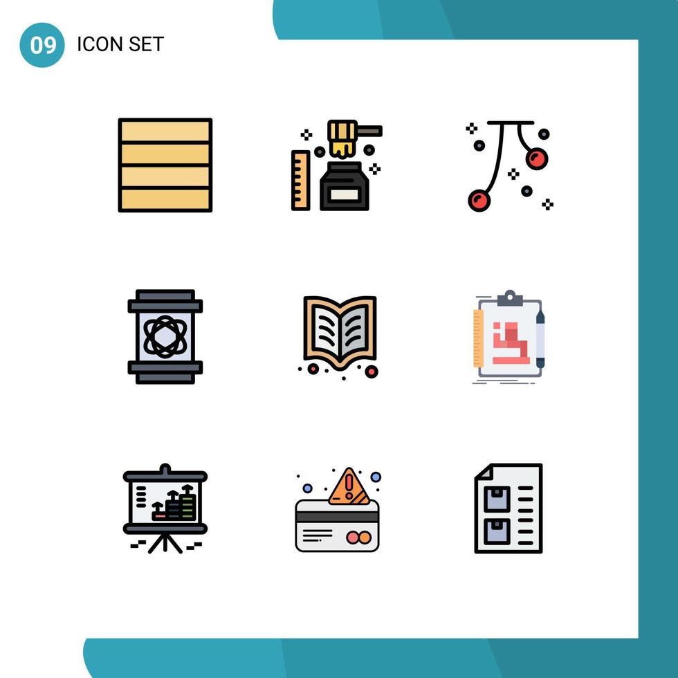 9 colores planos de línea de llenado de vectores temáticos y símbolos editables de aprendizaje lectura evento espacio peligro elementos de diseño de vectores editables