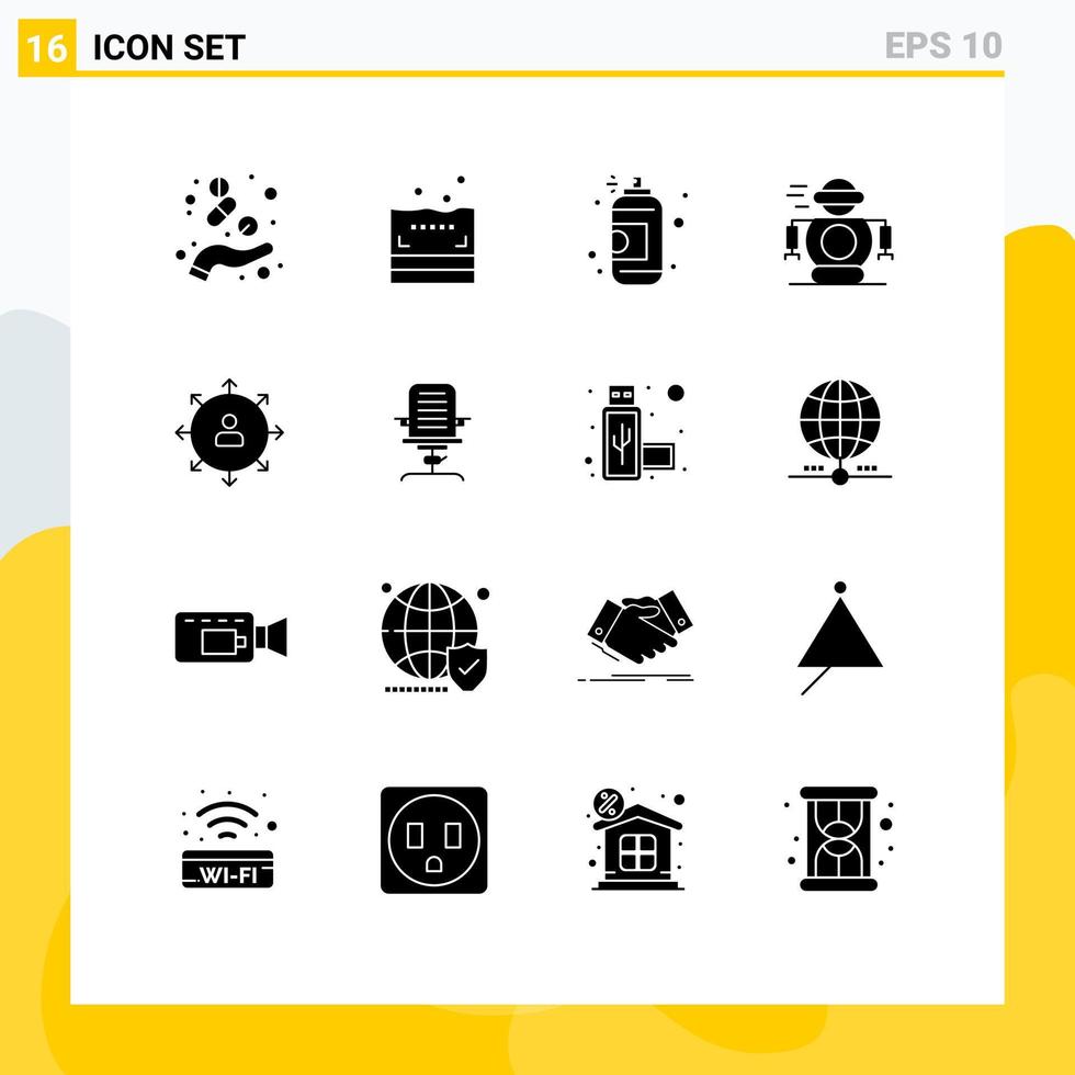Stock Vector Icon Pack of 16 Line Signs and Symbols for arrows robot spray robotic human Editable Vector Design Elements