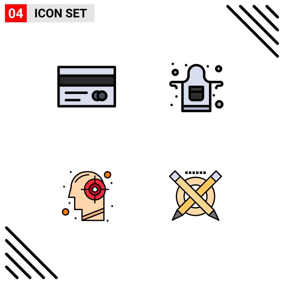 Set of 4 Modern UI Icons Symbols Signs for banking human credit card kitchen success Editable Vector Design Elements