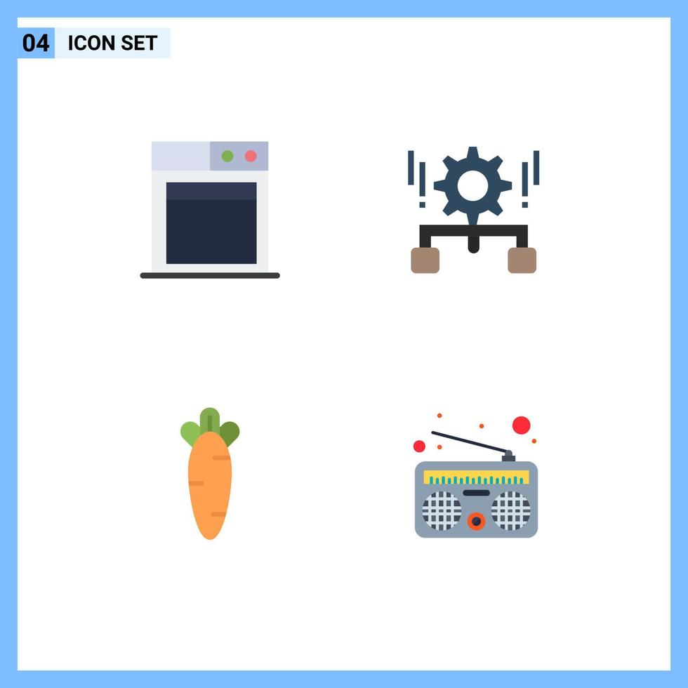 Set of 4 Commercial Flat Icons pack for business food configuration setting nature Editable Vector Design Elements