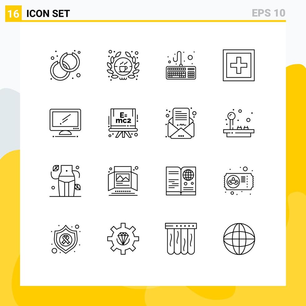 Set of 16 Commercial Outlines pack for monitor support computer question info Editable Vector Design Elements
