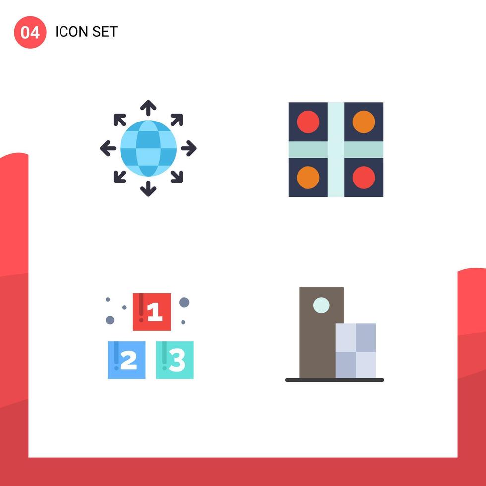 Set of 4 Commercial Flat Icons pack for connection abc world ludo board preschool Editable Vector Design Elements