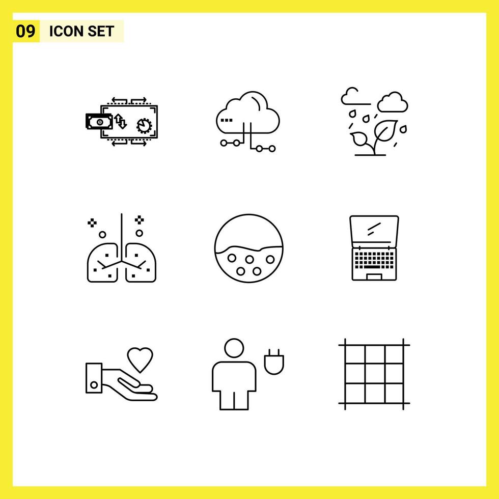 9 User Interface Outline Pack of modern Signs and Symbols of medicine lungs network hospital leaf Editable Vector Design Elements