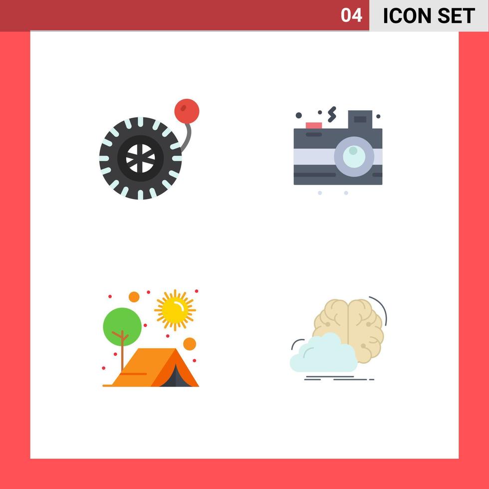 Group of 4 Flat Icons Signs and Symbols for pressure outdoor camera party sun Editable Vector Design Elements