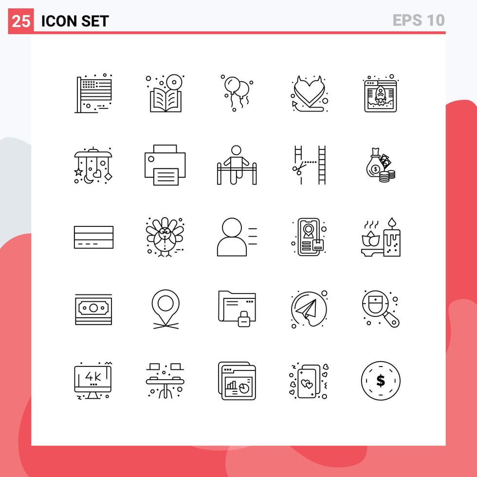 Set of 25 Commercial Lines pack for web hosting database course access heart Editable Vector Design Elements