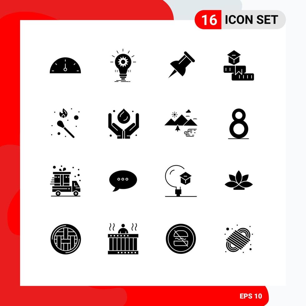 Universal Icon Symbols Group of 16 Modern Solid Glyphs of match fire marker study learning Editable Vector Design Elements